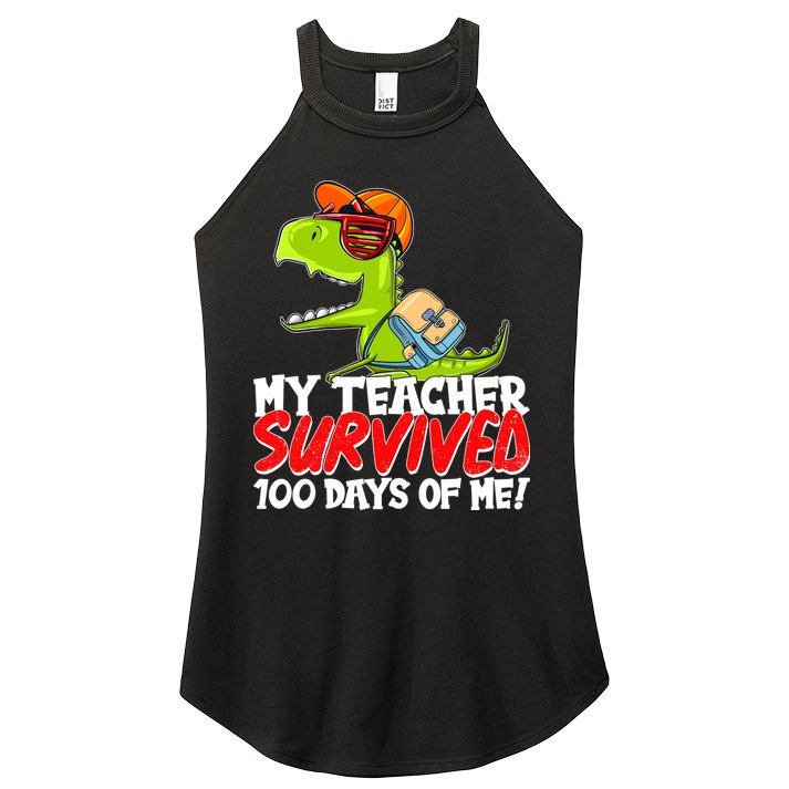 Funny My Teacher Survived 100 Days Of Me Trex Dinosaur Women's Perfect Tri Rocker Tank