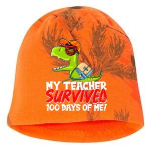 Funny My Teacher Survived 100 Days Of Me Trex Dinosaur Kati - Camo Knit Beanie