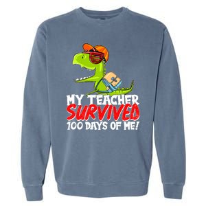 Funny My Teacher Survived 100 Days Of Me Trex Dinosaur Garment-Dyed Sweatshirt