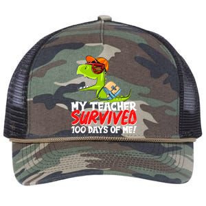 Funny My Teacher Survived 100 Days Of Me Trex Dinosaur Retro Rope Trucker Hat Cap