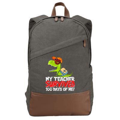 Funny My Teacher Survived 100 Days Of Me Trex Dinosaur Cotton Canvas Backpack