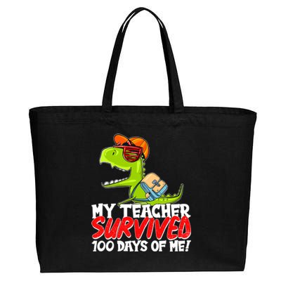 Funny My Teacher Survived 100 Days Of Me Trex Dinosaur Cotton Canvas Jumbo Tote