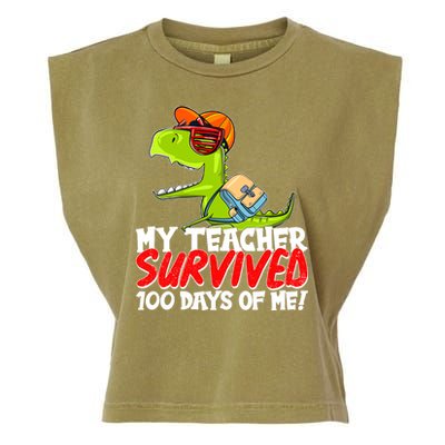 Funny My Teacher Survived 100 Days Of Me Trex Dinosaur Garment-Dyed Women's Muscle Tee