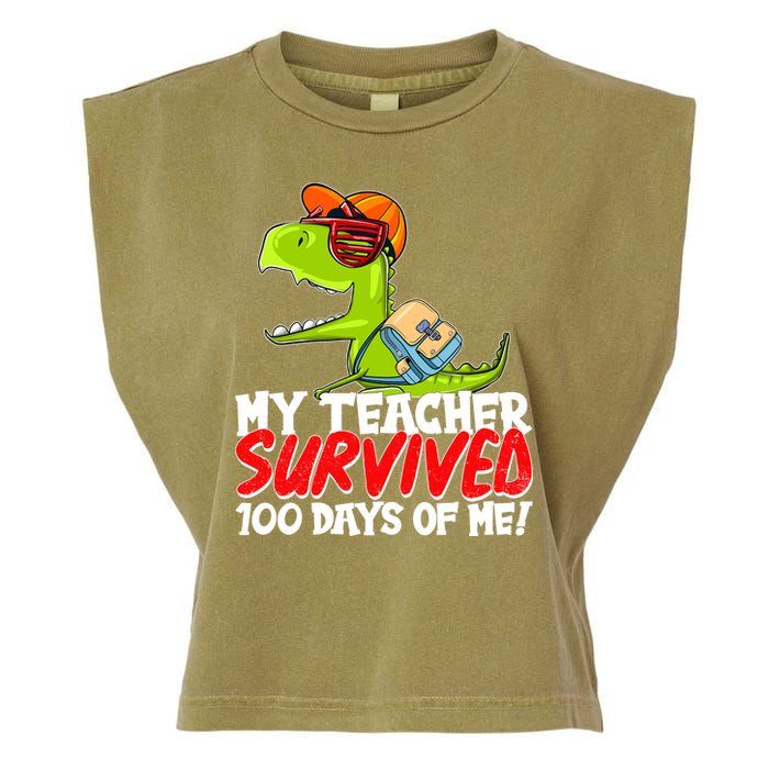 Funny My Teacher Survived 100 Days Of Me Trex Dinosaur Garment-Dyed Women's Muscle Tee