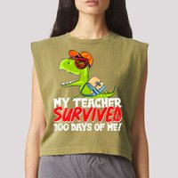Funny My Teacher Survived 100 Days Of Me Trex Dinosaur Garment-Dyed Women's Muscle Tee