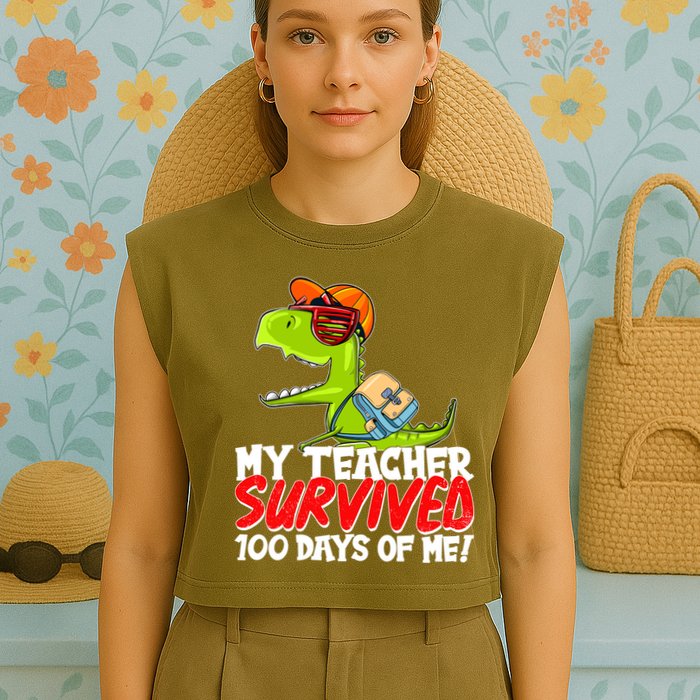 Funny My Teacher Survived 100 Days Of Me Trex Dinosaur Garment-Dyed Women's Muscle Tee