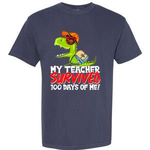 Funny My Teacher Survived 100 Days Of Me Trex Dinosaur Garment-Dyed Heavyweight T-Shirt