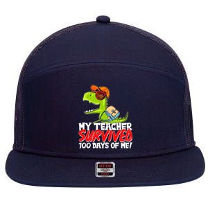 Funny My Teacher Survived 100 Days Of Me Trex Dinosaur 7 Panel Mesh Trucker Snapback Hat