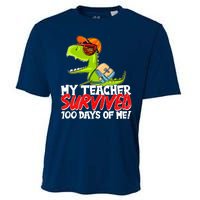 Funny My Teacher Survived 100 Days Of Me Trex Dinosaur Cooling Performance Crew T-Shirt