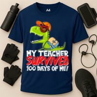 Funny My Teacher Survived 100 Days Of Me Trex Dinosaur Cooling Performance Crew T-Shirt