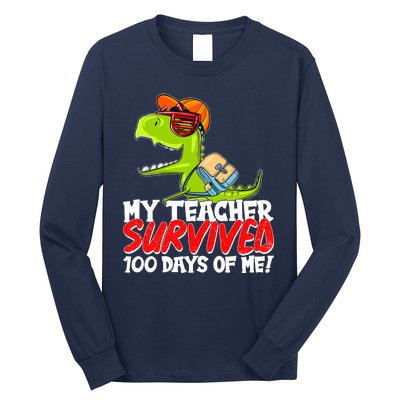 Funny My Teacher Survived 100 Days Of Me Trex Dinosaur Long Sleeve Shirt