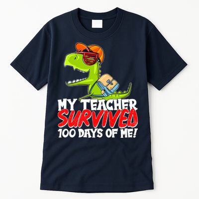 Funny My Teacher Survived 100 Days Of Me Trex Dinosaur Tall T-Shirt