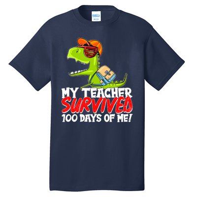 Funny My Teacher Survived 100 Days Of Me Trex Dinosaur Tall T-Shirt