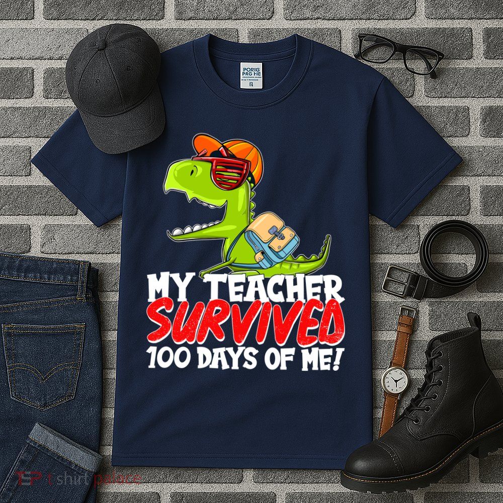 Funny My Teacher Survived 100 Days Of Me Trex Dinosaur Tall T-Shirt