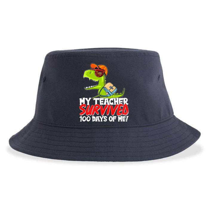 Funny My Teacher Survived 100 Days Of Me Trex Dinosaur Sustainable Bucket Hat