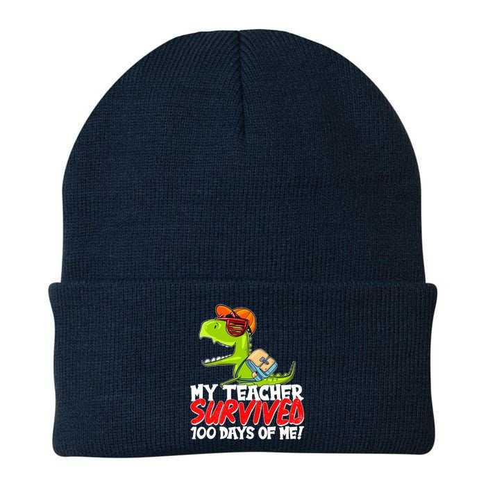 Funny My Teacher Survived 100 Days Of Me Trex Dinosaur Knit Cap Winter Beanie