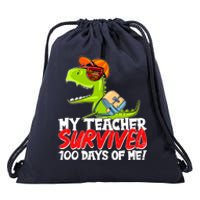 Funny My Teacher Survived 100 Days Of Me Trex Dinosaur Drawstring Bag