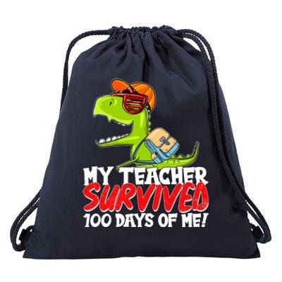 Funny My Teacher Survived 100 Days Of Me Trex Dinosaur Drawstring Bag