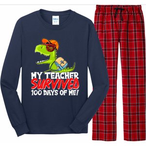 Funny My Teacher Survived 100 Days Of Me Trex Dinosaur Long Sleeve Pajama Set