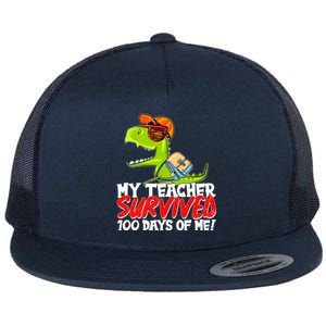 Funny My Teacher Survived 100 Days Of Me Trex Dinosaur Flat Bill Trucker Hat