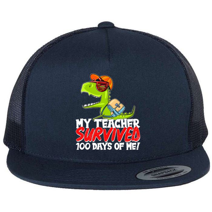 Funny My Teacher Survived 100 Days Of Me Trex Dinosaur Flat Bill Trucker Hat