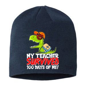 Funny My Teacher Survived 100 Days Of Me Trex Dinosaur Sustainable Beanie