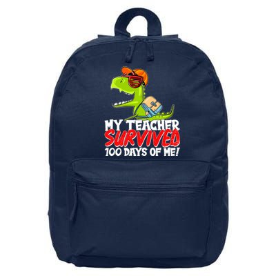 Funny My Teacher Survived 100 Days Of Me Trex Dinosaur 16 in Basic Backpack