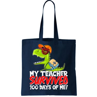 Funny My Teacher Survived 100 Days Of Me Trex Dinosaur Tote Bag