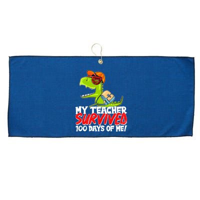 Funny My Teacher Survived 100 Days Of Me Trex Dinosaur Large Microfiber Waffle Golf Towel