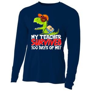 Funny My Teacher Survived 100 Days Of Me Trex Dinosaur Cooling Performance Long Sleeve Crew