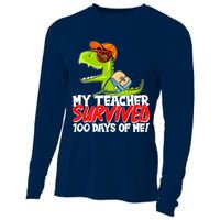 Funny My Teacher Survived 100 Days Of Me Trex Dinosaur Cooling Performance Long Sleeve Crew
