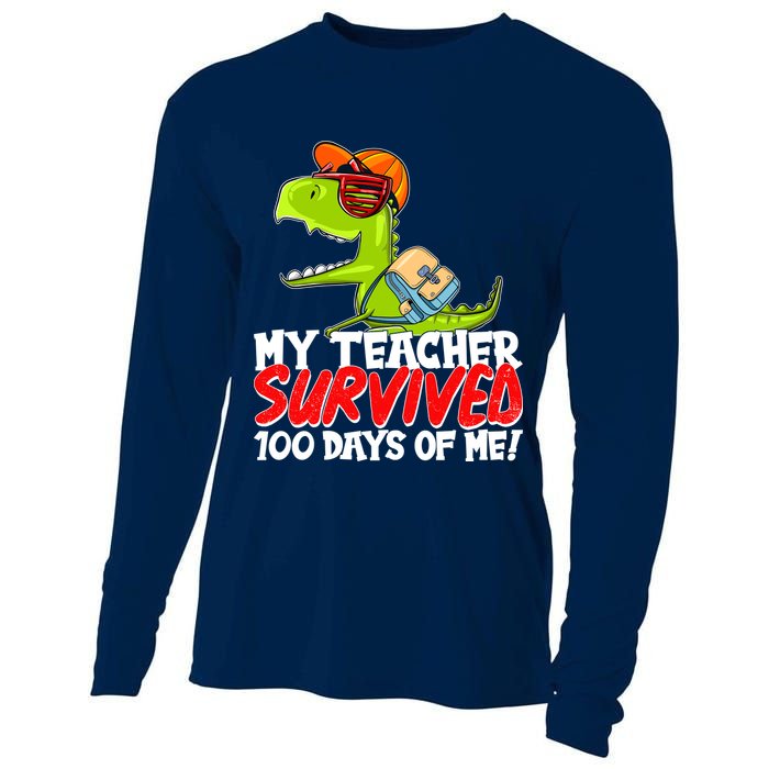 Funny My Teacher Survived 100 Days Of Me Trex Dinosaur Cooling Performance Long Sleeve Crew