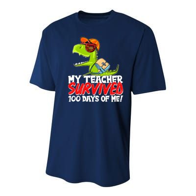 Funny My Teacher Survived 100 Days Of Me Trex Dinosaur Youth Performance Sprint T-Shirt