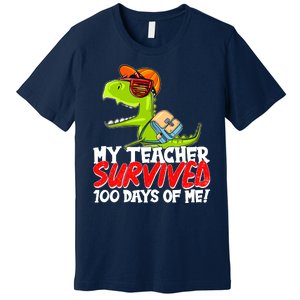 Funny My Teacher Survived 100 Days Of Me Trex Dinosaur Premium T-Shirt