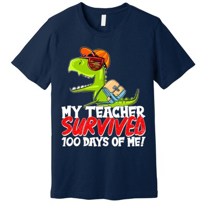 Funny My Teacher Survived 100 Days Of Me Trex Dinosaur Premium T-Shirt