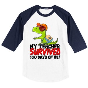 Funny My Teacher Survived 100 Days Of Me Trex Dinosaur Baseball Sleeve Shirt