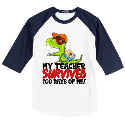 Funny My Teacher Survived 100 Days Of Me Trex Dinosaur Baseball Sleeve Shirt