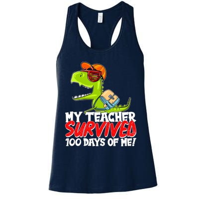 Funny My Teacher Survived 100 Days Of Me Trex Dinosaur Womens Tank Top