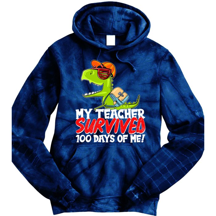 Funny My Teacher Survived 100 Days Of Me Trex Dinosaur Tie Dye Hoodie