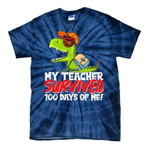 Funny My Teacher Survived 100 Days Of Me Trex Dinosaur Tie-Dye T-Shirt