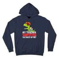 Funny My Teacher Survived 100 Days Of Me Trex Dinosaur Tall Hoodie