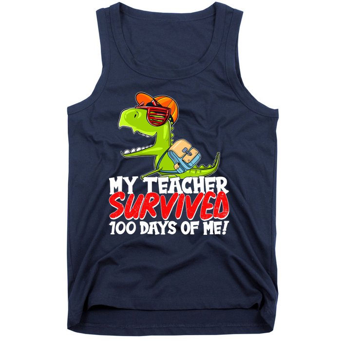 Funny My Teacher Survived 100 Days Of Me Trex Dinosaur Tank Top