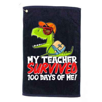 Funny My Teacher Survived 100 Days Of Me Trex Dinosaur Golf Towel
