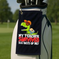 Funny My Teacher Survived 100 Days Of Me Trex Dinosaur Golf Towel