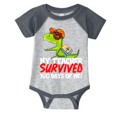 Funny My Teacher Survived 100 Days Of Me Trex Dinosaur Infant Baby Jersey Bodysuit