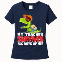Funny My Teacher Survived 100 Days Of Me Trex Dinosaur Womens T-Shirt