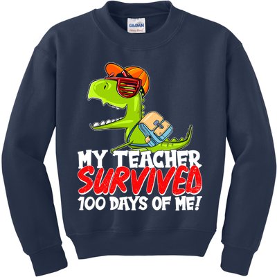 Funny My Teacher Survived 100 Days Of Me Trex Dinosaur Kids Sweatshirt
