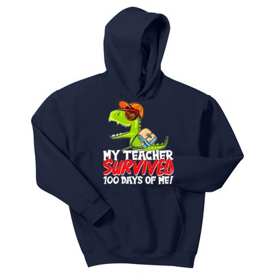 Funny My Teacher Survived 100 Days Of Me Trex Dinosaur Kids Hoodie