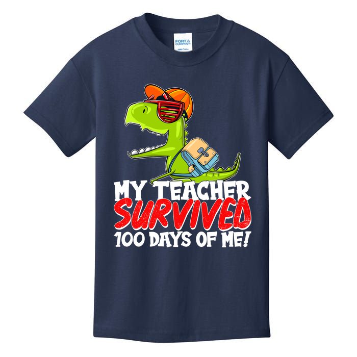 Funny My Teacher Survived 100 Days Of Me Trex Dinosaur Kids T-Shirt