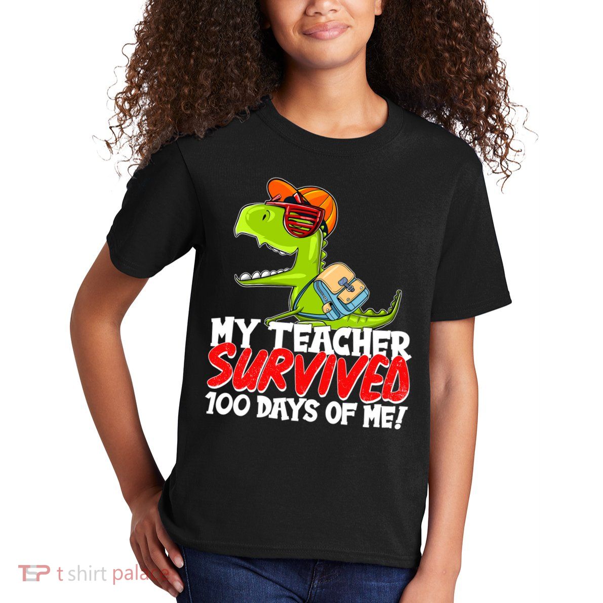Funny My Teacher Survived 100 Days Of Me Trex Dinosaur Kids T-Shirt